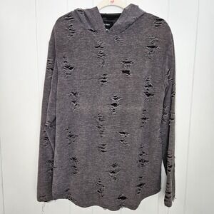 Carbon Longer Length XL Pullover Hoodie Distressed Gray Black